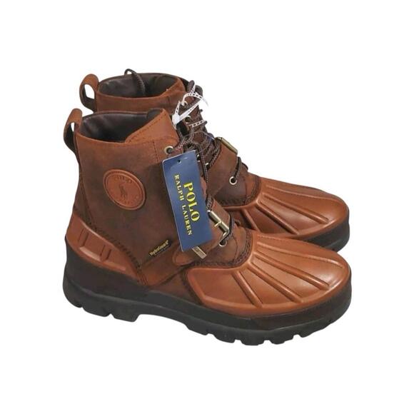 Polo Ralph Lauren Oslo Boots 8.5 Mens Waterproof Brown Leather HydroGuard PRL BN - Picture 1 of 6